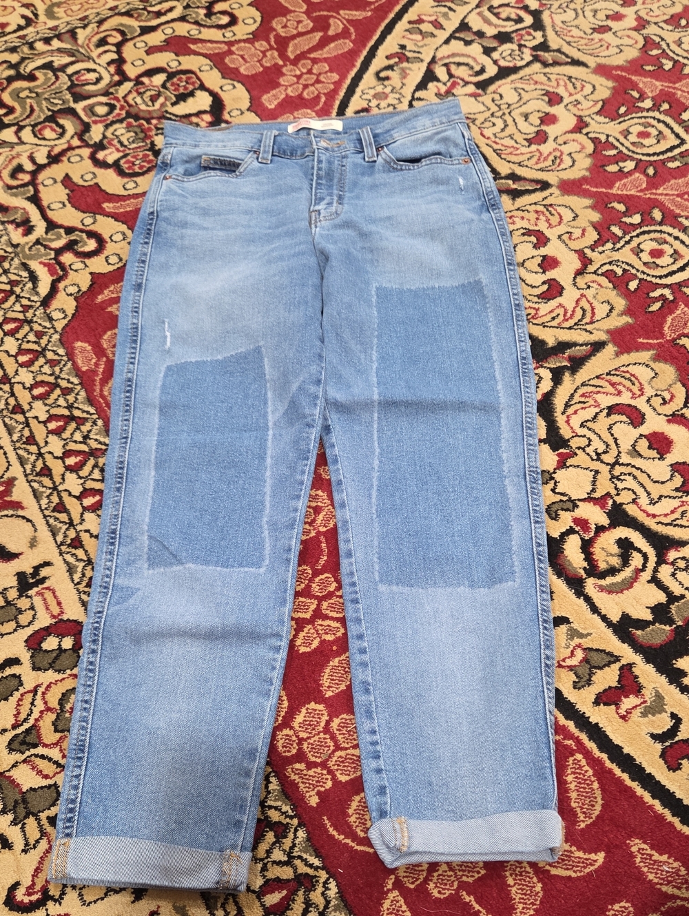 Signature by Levi Strauss Light Blue Patchwork Straight-Leg Jeans